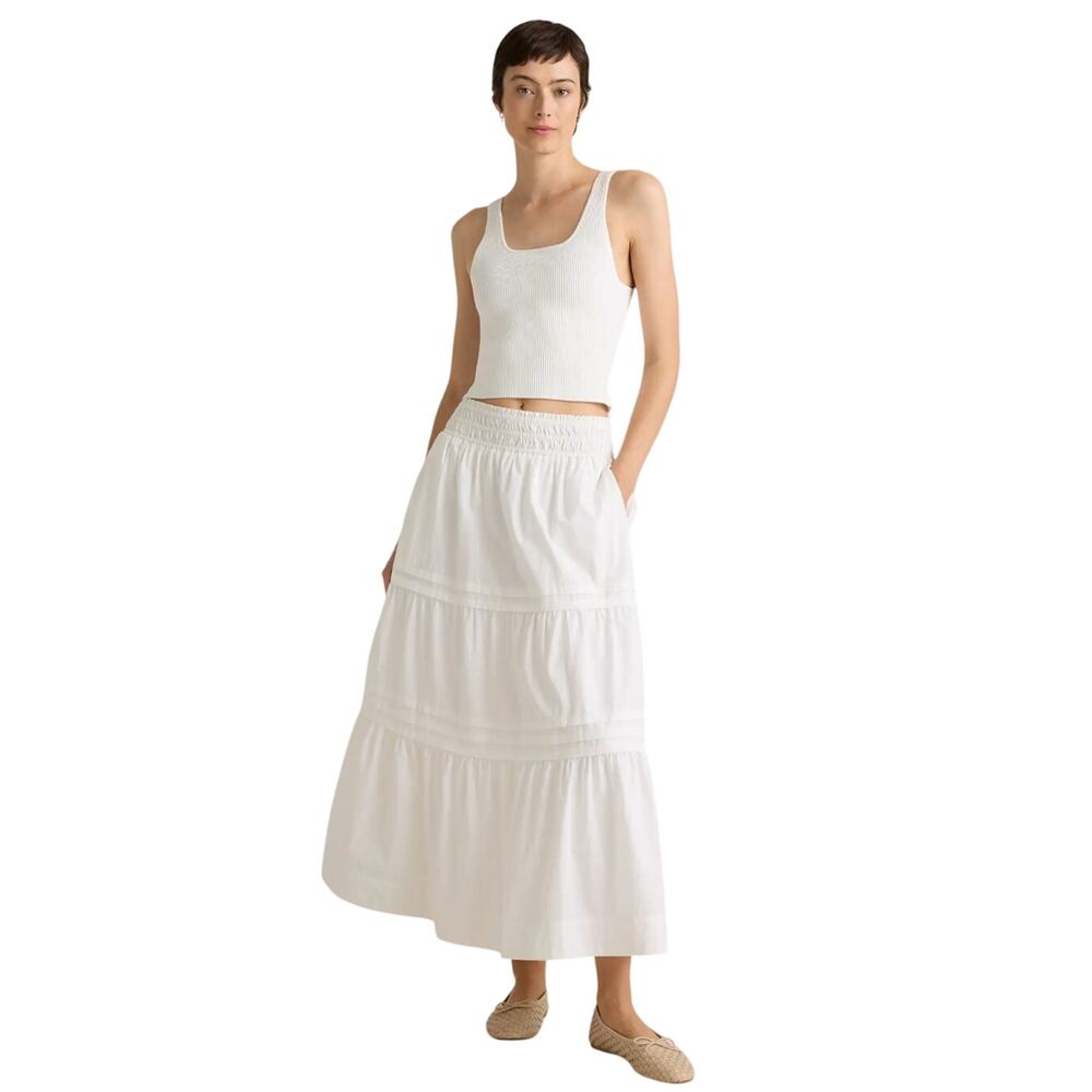 Quince White Tiered Maxi Skirt